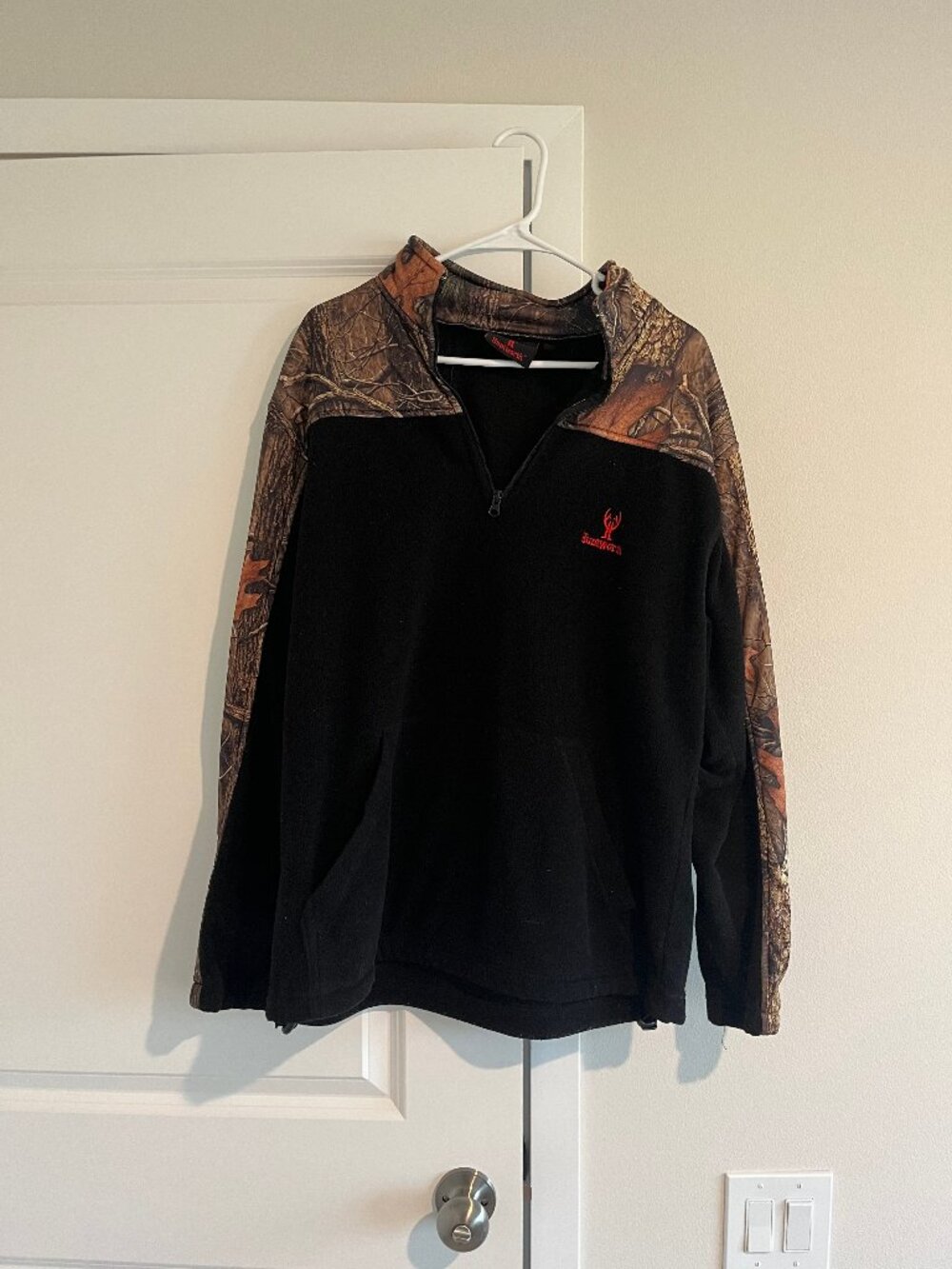 Men's Huntworth Fleece Black Camo Quarter Zip Size Large
